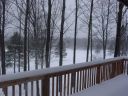 Winter view from the deck of Alpine Snow Cabin.