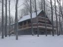 Winter view of the front of Alpine Snow Cabin.
