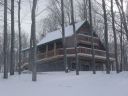 Winter view of the front of Alpine Snow Cabin.